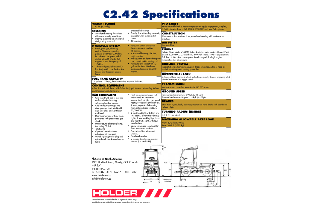 Holder manual C2.42 Specifications 