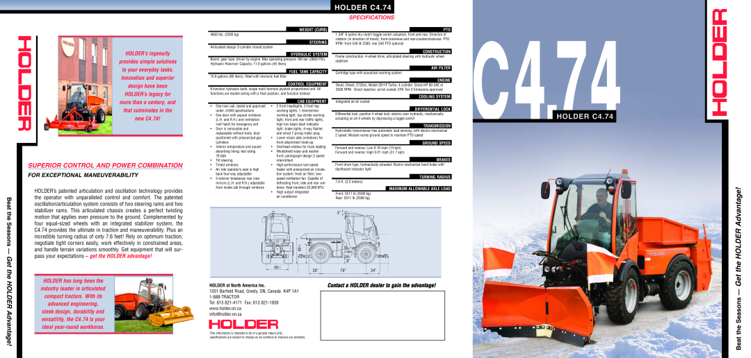 Holder specifications HOLDER C4.74, Get the HOLDER Advantage, Beat the Seasons, HOLDER has long been the, Holder 
