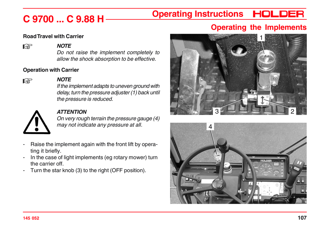 Holder A6 VM 55 EP, VG 50 EP Road Travel with Carrier, Operation with Carrier, C 9700 ... C 9.88 H, Operating Instructions 