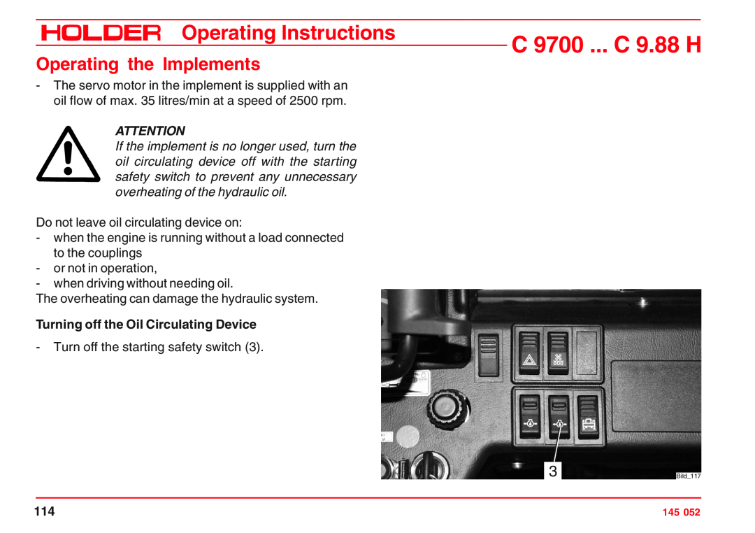 Holder C 9.78 H, VG 50 EP Turning off the Oil Circulating Device, C 9700 ... C 9.88 H, Operating Instructions, Bild117 