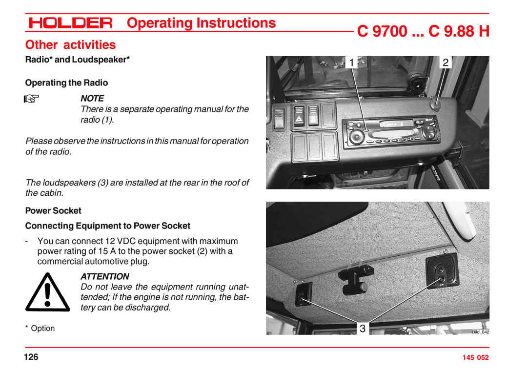 Holder C 9.72, VG 50 EP Radio* and Loudspeaker Operating the Radio, There is a separate operating manual for the radio 