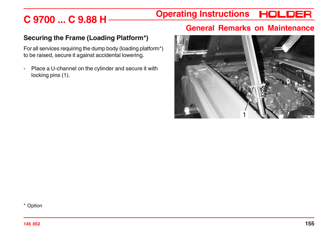 Holder C 9.72 H, VG 50 EP Securing the Frame Loading Platform, C 9700 ... C 9.88 H, Operating Instructions, Bild125 