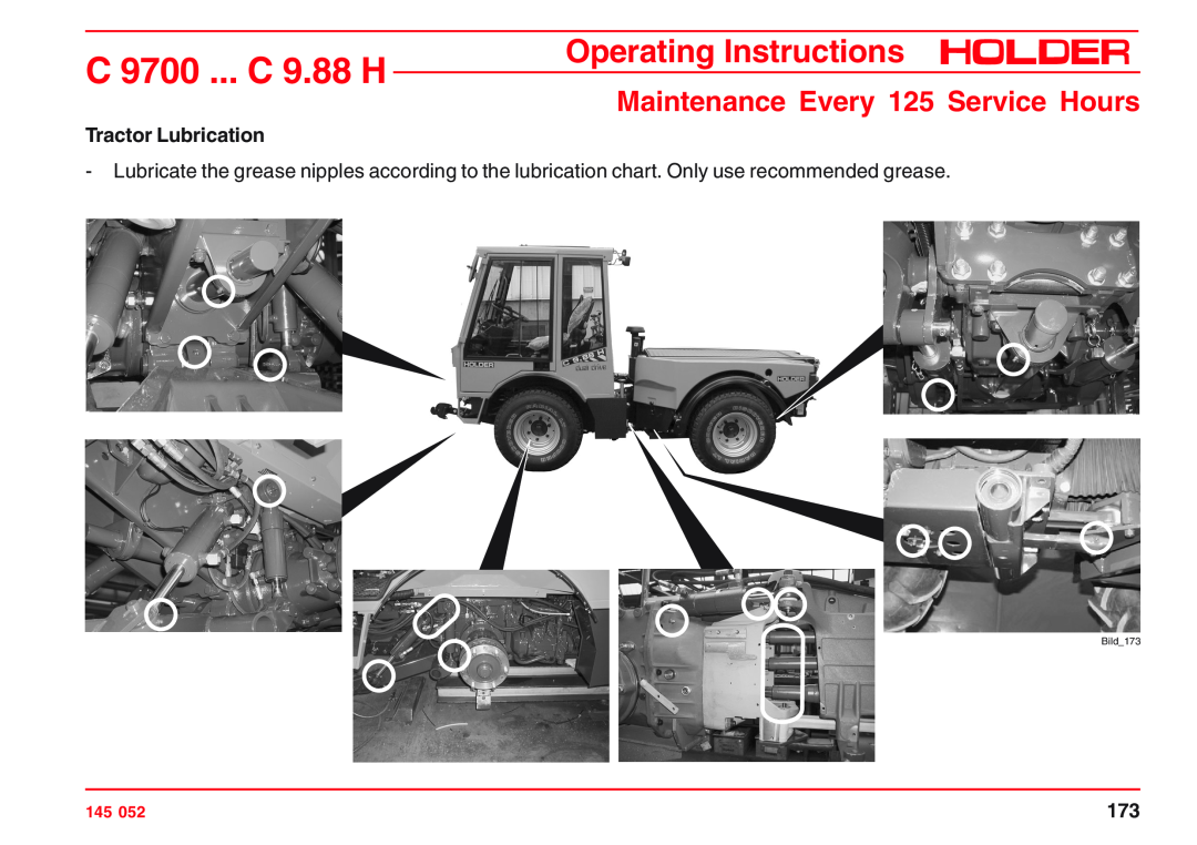 Holder A6 VM 55 EP Tractor Lubrication, C 9700 ... C 9.88 H, Operating Instructions, Maintenance Every 125 Service Hours 