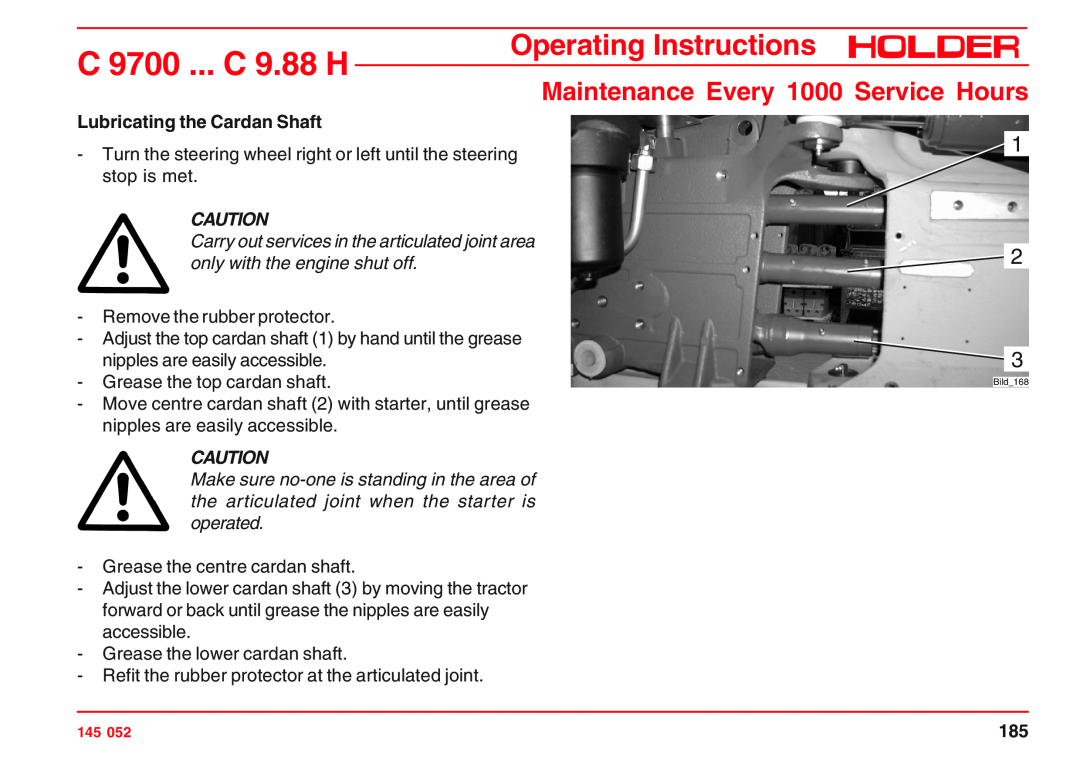 Holder A4 VG 40 EP, VG 50 EP, C 9.72 H, C 9.83 H Lubricating the Cardan Shaft, C 9700 ... C 9.88 H, Operating Instructions 