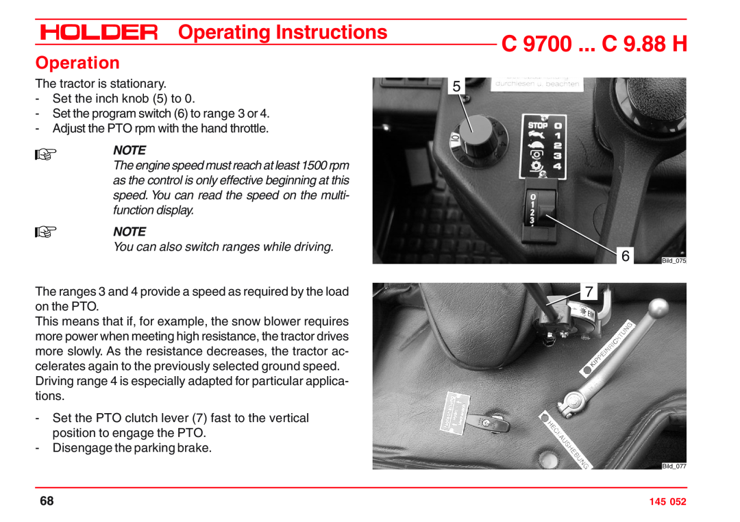 Holder C 9.83 H You can also switch ranges while driving, C 9700 ... C 9.88 H, Operating Instructions, Operation, Bild075 