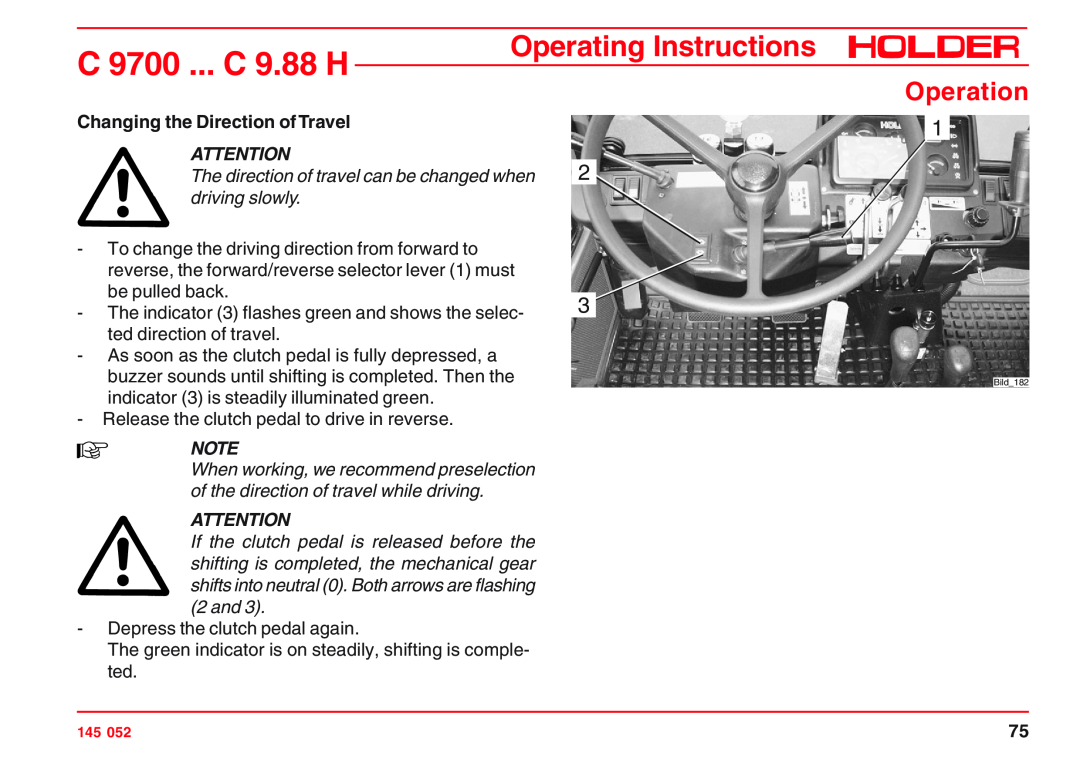 Holder A4 VG 40 EP The direction of travel can be changed when driving slowly, C 9700 ... C 9.88 H, Operating Instructions 