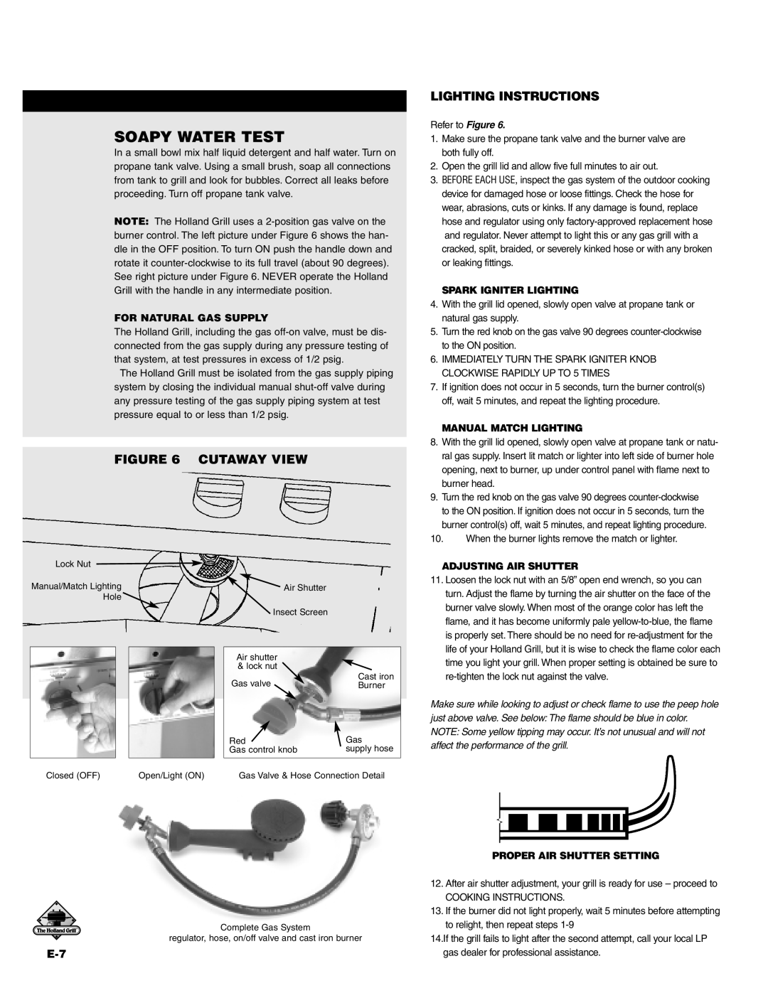 Holland BH421-AG4 manual Lighting Instructions, When the burner lights remove the match or lighter 