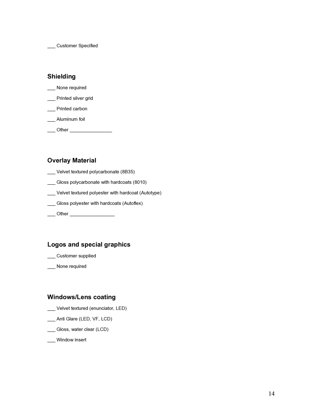 Holland Membrane manual Shielding, Overlay Material, Logos and special graphics, Windows/Lens coating 