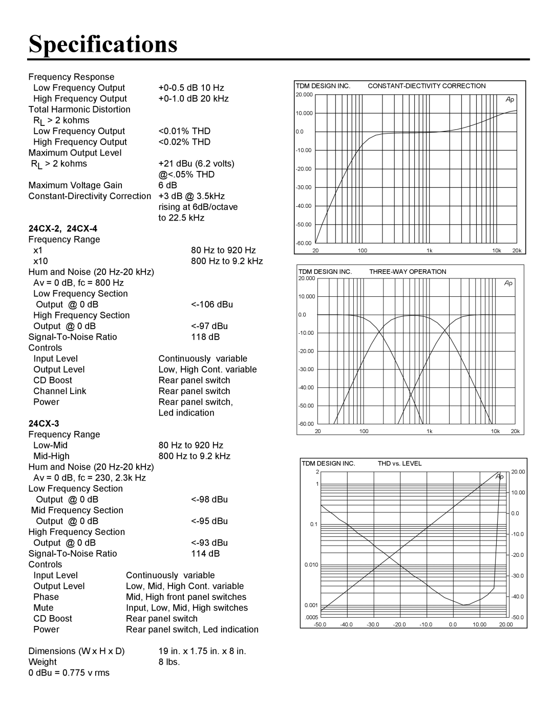 Hollywood 24CX-3 owner manual Specifications, 24CX-2, 24CX-4 