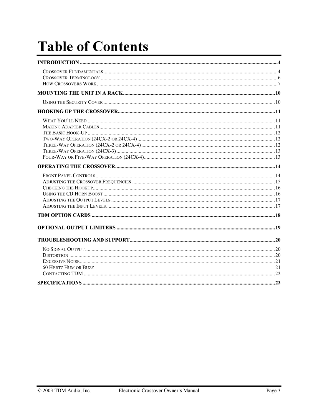 Hollywood 24CX-3, 24CX-4, 24CX-2 owner manual Table of Contents 