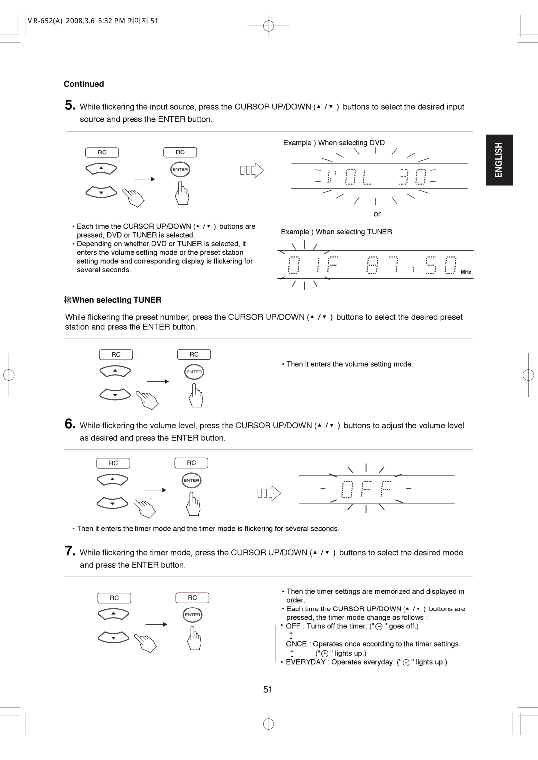 Hollywood VR-652 manual When selecting Tuner 