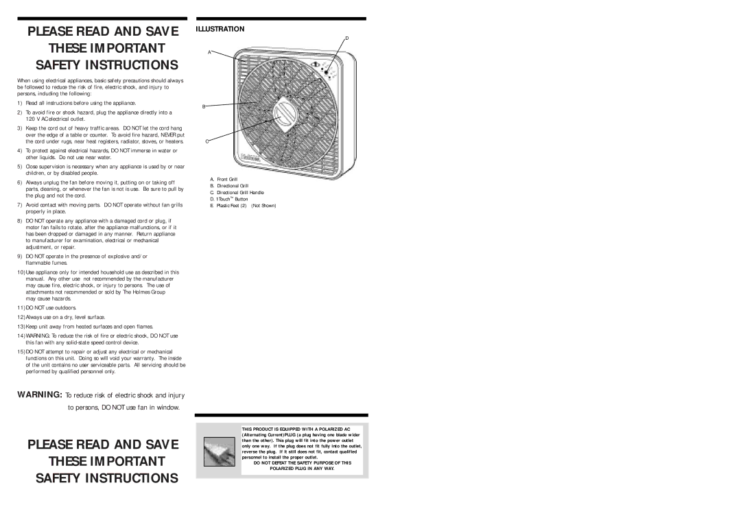 Holmes HABF27 warranty Illustration, Read all instructions before using the appliance 