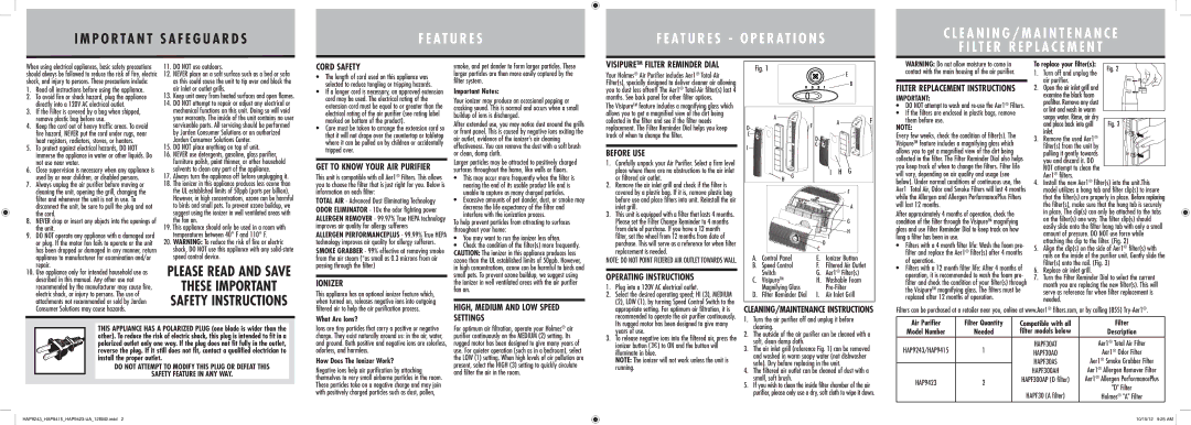 Holmes HAP9415, HAP9423 Important Notes, What Are Ions?, Air Purifier Filter Quantity Compatible with all, Model Number 