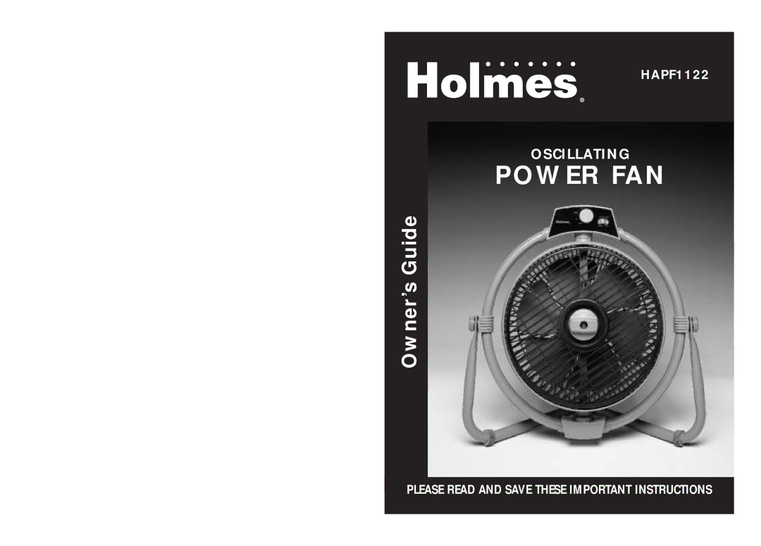 Holmes HAPF1122 warranty Power FAN 