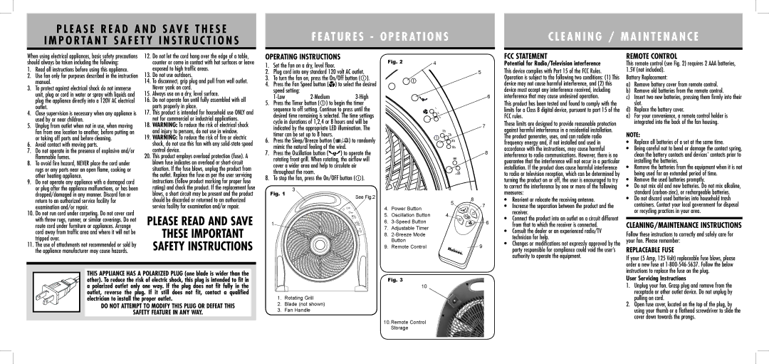 Holmes HAPF624R warranty Operating Instructions, FCC Statement, Remote Control 