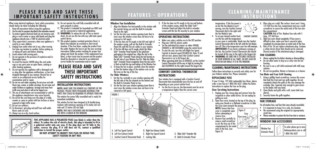 Holmes HAWF2041 warranty For Slider Windows, Fan Blade and Front Grill Cleaning 