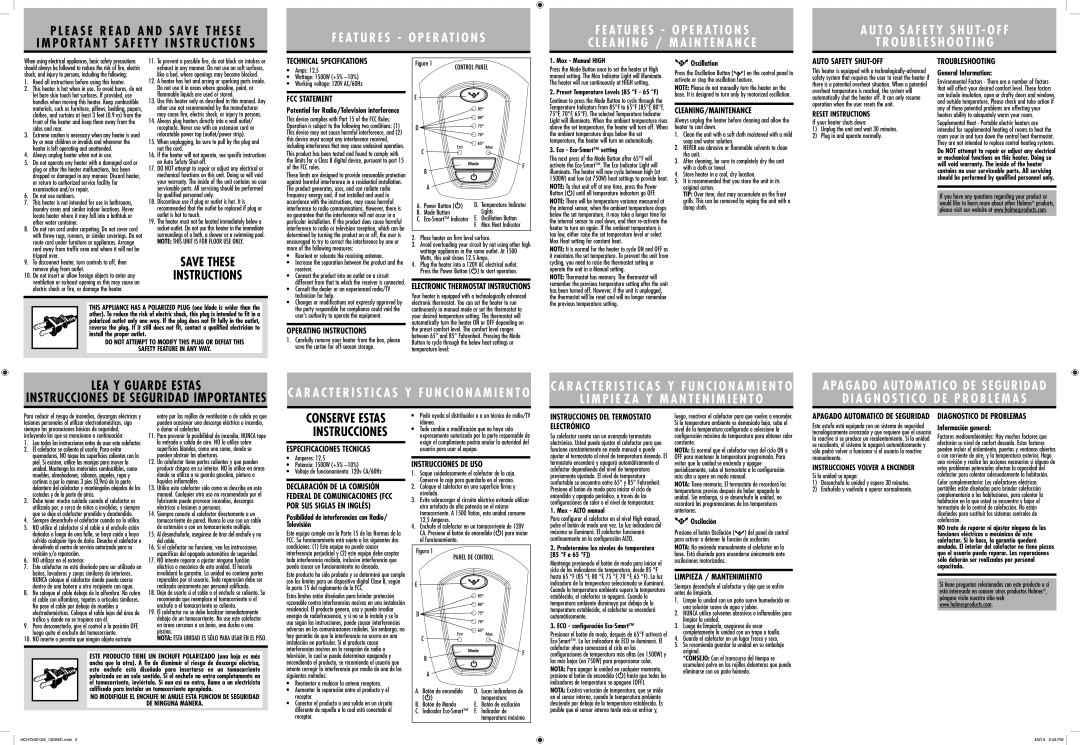 Holmes HCH7502 Technical Specifications, FCC Statement, Cleaning/Maintenance, Auto Safety SHUT-OFF, Troubleshooting 