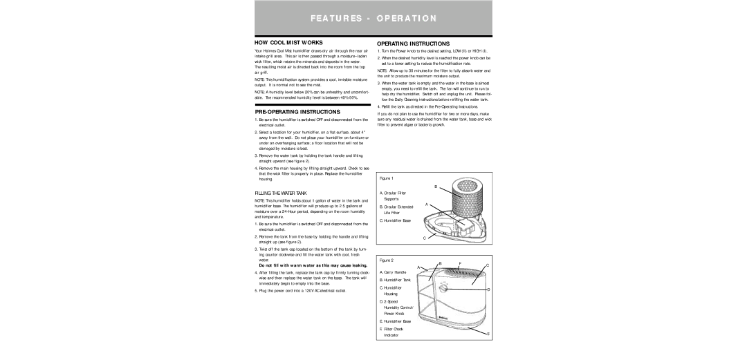 Holmes HM1230 warranty HOW Cool Mist Works, PRE-OPERATING Instructions, Operating Instructions 