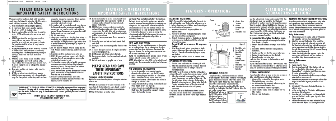 Holmes HM1280 warranty HOW Cool Mist Works, PRE-OPERATING Instructions, Filling the Water Tank, Operating Instructions 