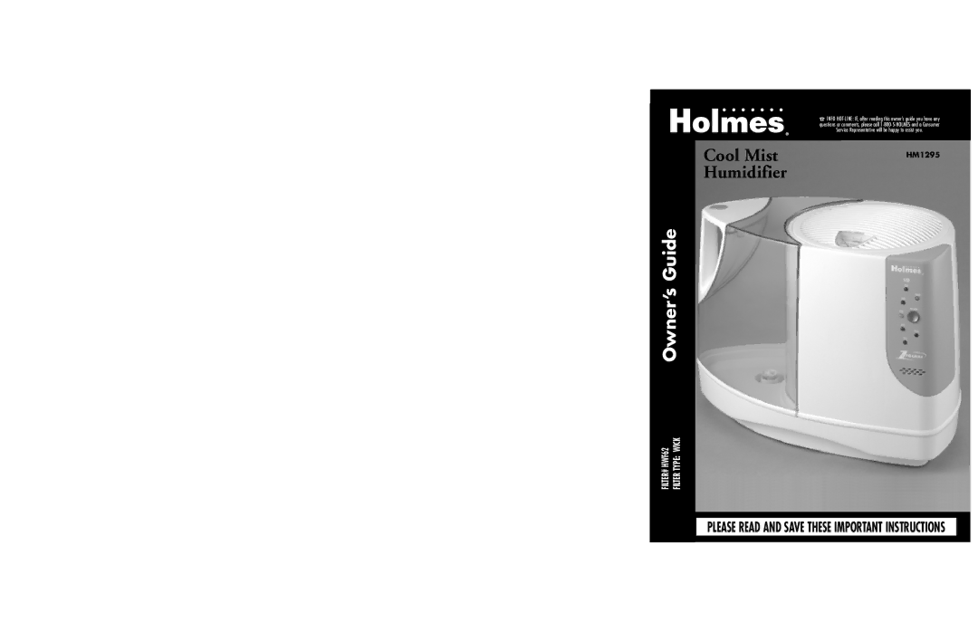 Holmes HM1295 operating instructions Cool Mist Humidifier 