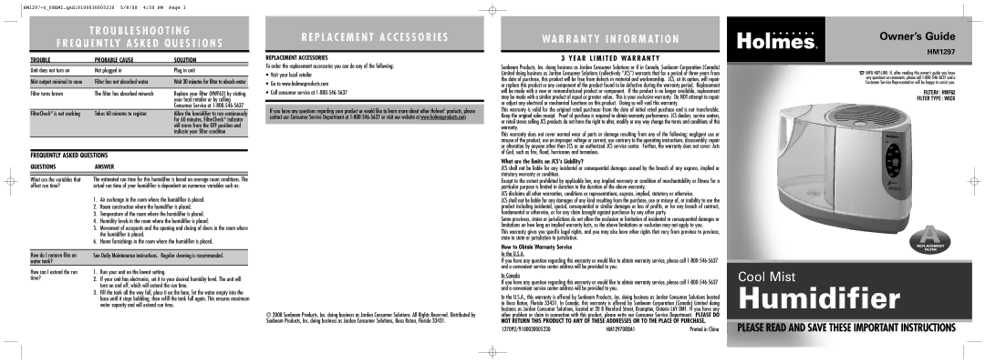 Holmes HM1297 warranty Frequently Asked Questions 