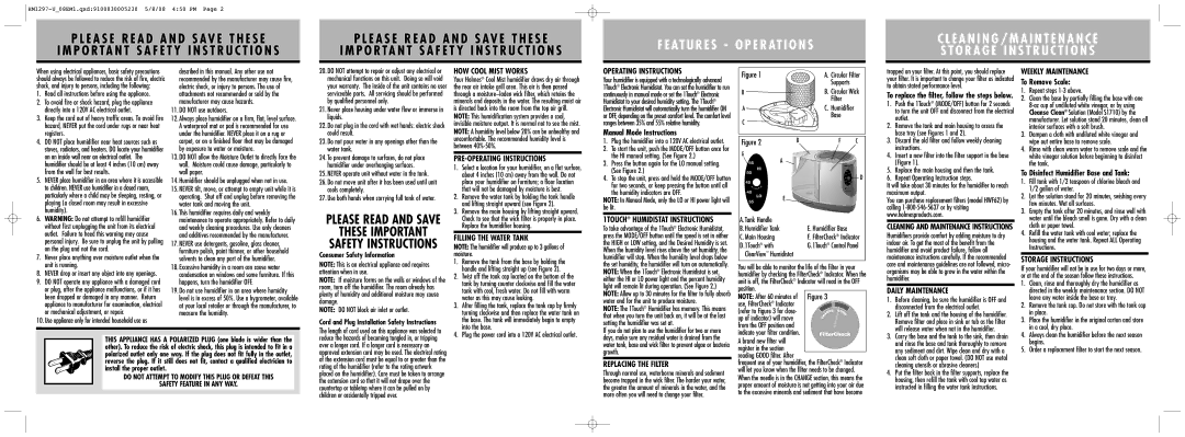 Holmes HM1297 warranty HOW Cool Mist Works, PRE-OPERATING Instructions, Filling the Water Tank, Operating Instructions 