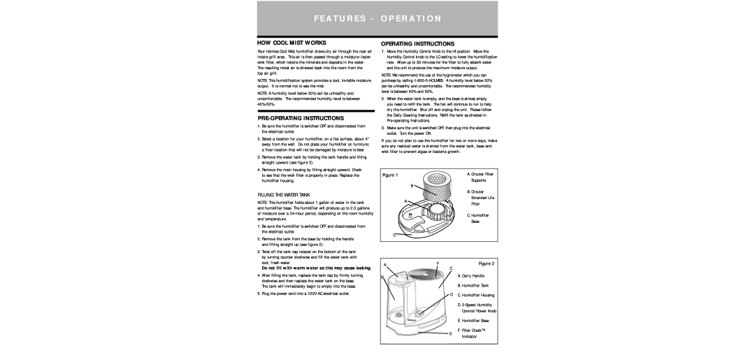 Holmes HM1700 F E A T U R E S - O P E R A T I O N, How Cool Mist Works, Pre-Operatinginstructions, Operating Instructions 