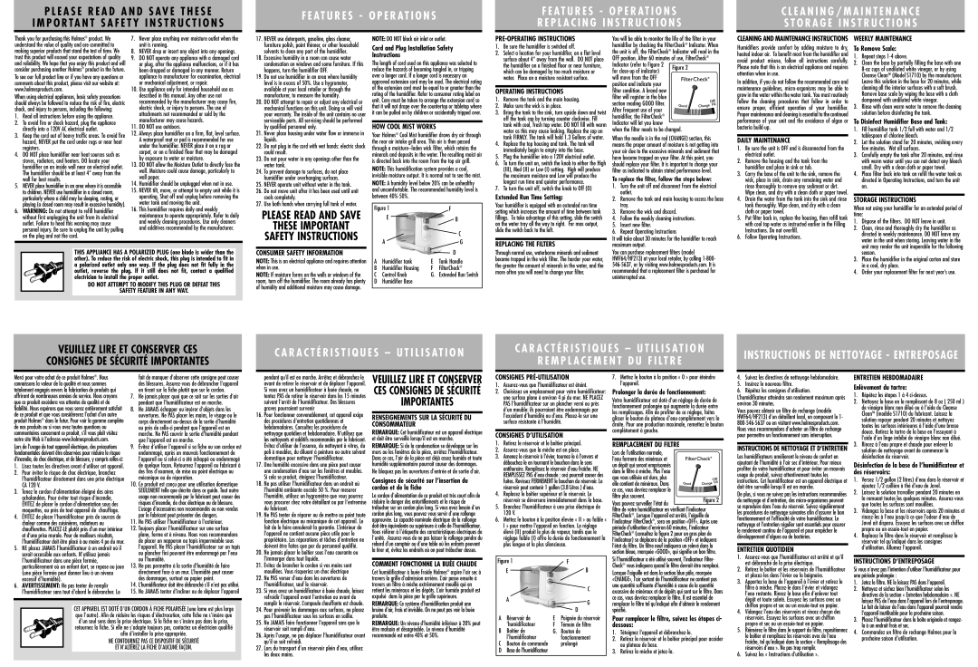 Holmes HM1746UC07EFM1 HOW Cool Mist Works, PRE-OPERATING Instructions, Operating Instructions, Replacing the Filters 