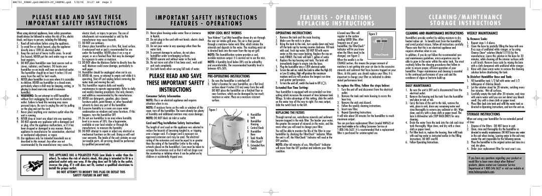 Holmes HM1761 Heat registers, Do not use outdoors, By exposure to water or moisture, Wall paper, Brand new filter will 