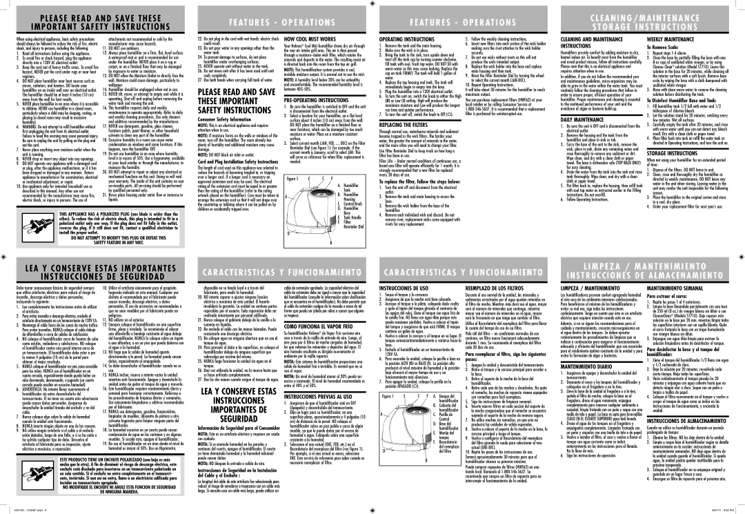 Holmes HM1761 warranty HOW Cool Mist Works, PRE-OPERATING Instructions, Operating Instructions, Replacing the Filters 