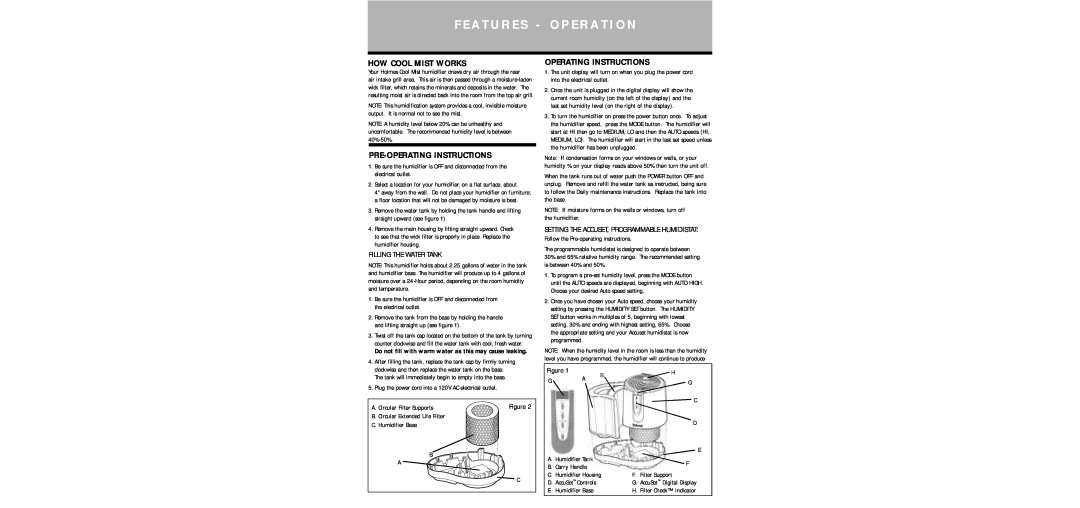 Holmes HM1855 F E A T U R E S - O P E R A T I O N, How Cool Mist Works, Pre-Operatinginstructions, Operating Instructions 