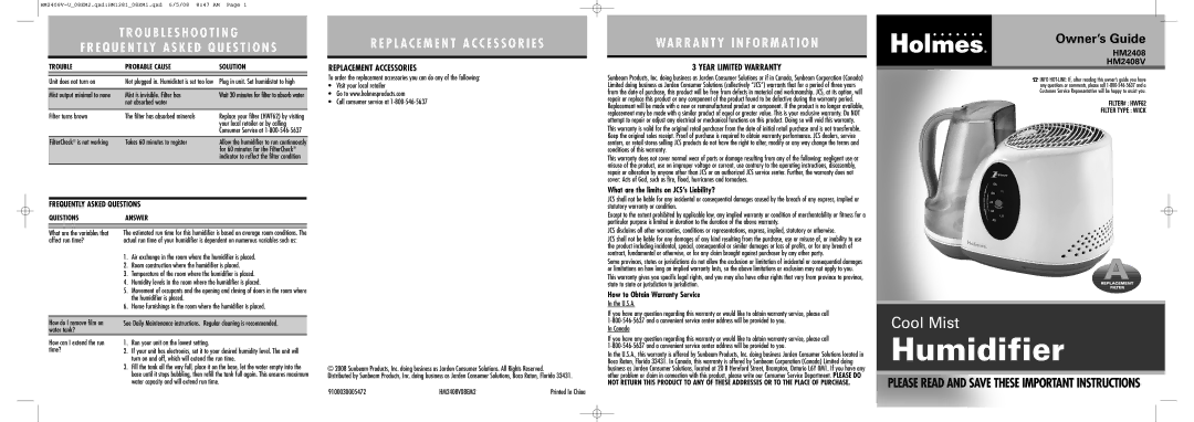 Holmes HM2408-UC, HM2408V warranty Frequently Asked Questions 