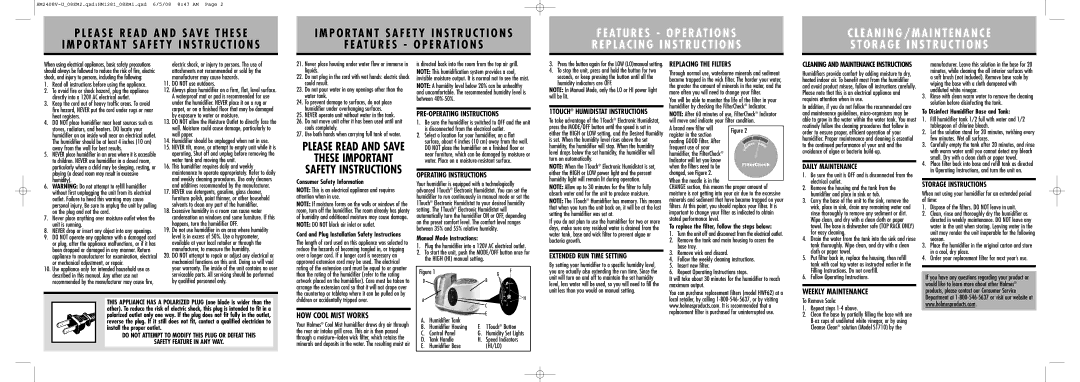 Holmes HM2408V PRE-OPERATING Instructions, Operating Instructions, Extended RUN Time Setting, Replacing the Filters 