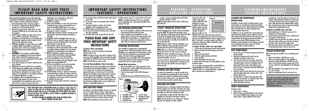 Holmes HM2409 PRE-OPERATING Instructions, Operating Instructions, Cleaning and Maintenance Instructions, Daily Maintenance 