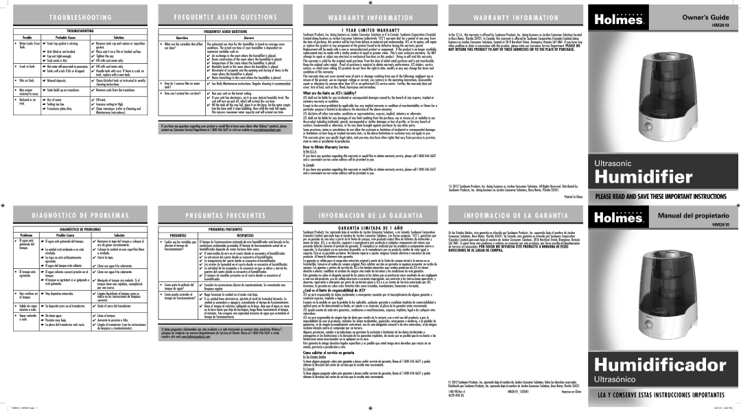 Holmes HM2610 warranty What are the limits on JCS’s Liability?, How to Obtain Warranty Service 