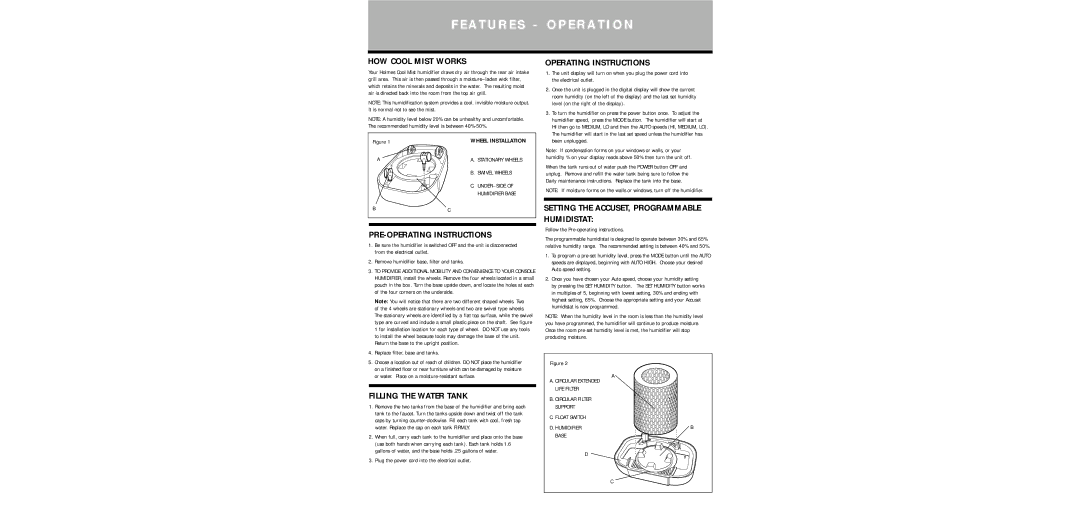 Holmes HM3650 warranty HOW Cool Mist Works, PRE-OPERATING Instructions, Operating Instructions, Filling the Water Tank 