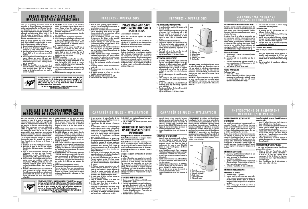 Holmes HM495 Do not use outdoors, Water tank and moving the unit, Recommended by the manufacturer, Measure the humidity 