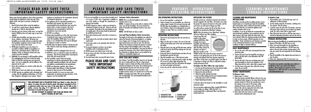 Holmes HM729 warranty HOW Cool Mist Works, PRE-OPERATING Instructions, Operating Instructions, Replacing the Filters 