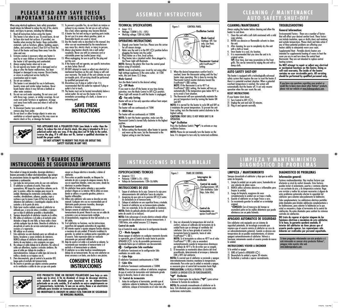 Holmes HOLCLG201 warranty Technical Specifications, Operating Instructions, Cleaning/Maintenance, Auto Safety SHUT-OFF 