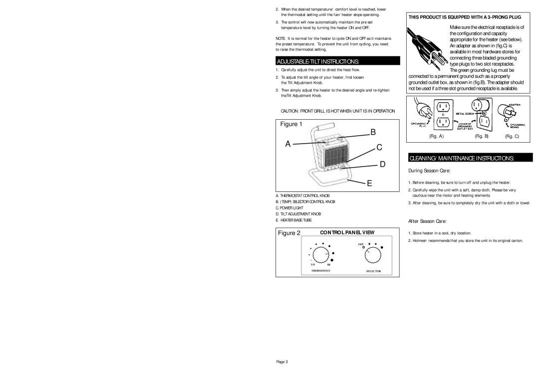 Holmes HS4600 warranty ADJUSTABLE-TILT Instructions, During Season Care, After Season Care 