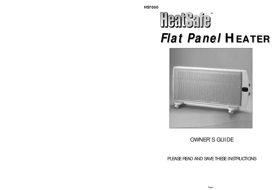 Holmes HS7000 warranty Flat Panel Heater, Page1 