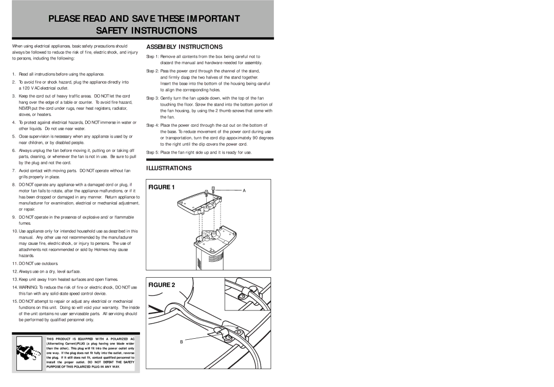 Holmes HT30 warranty Assembly Instructions, Illustrations, Do not use outdoors Always use on a dry, level surface 