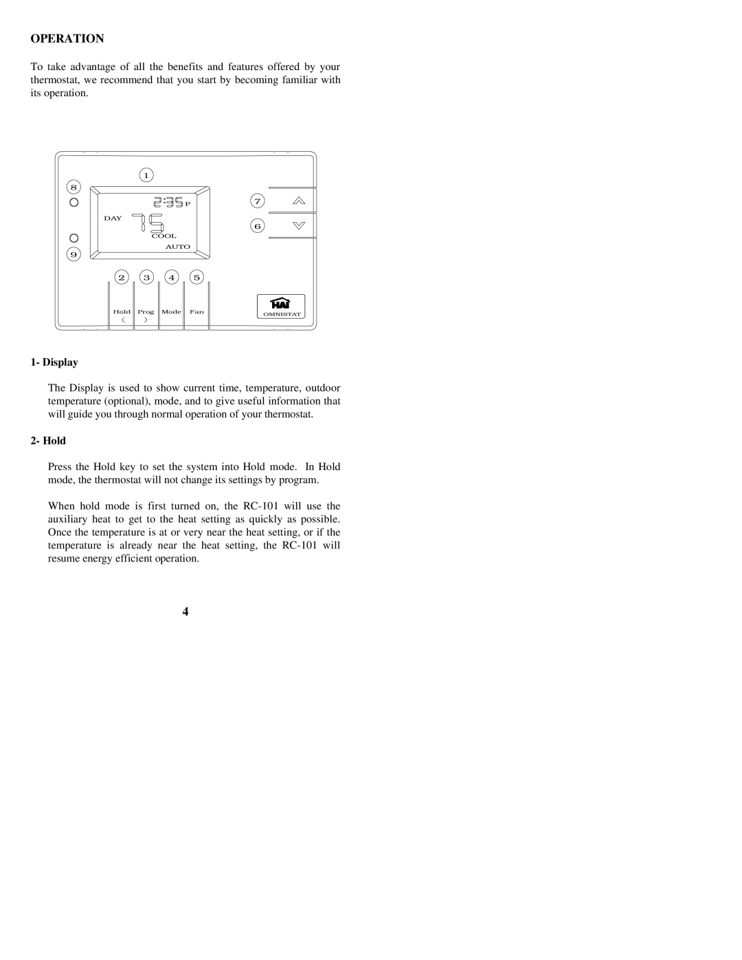 Home Automation 13R00-4 owner manual Operation, Display, Hold 