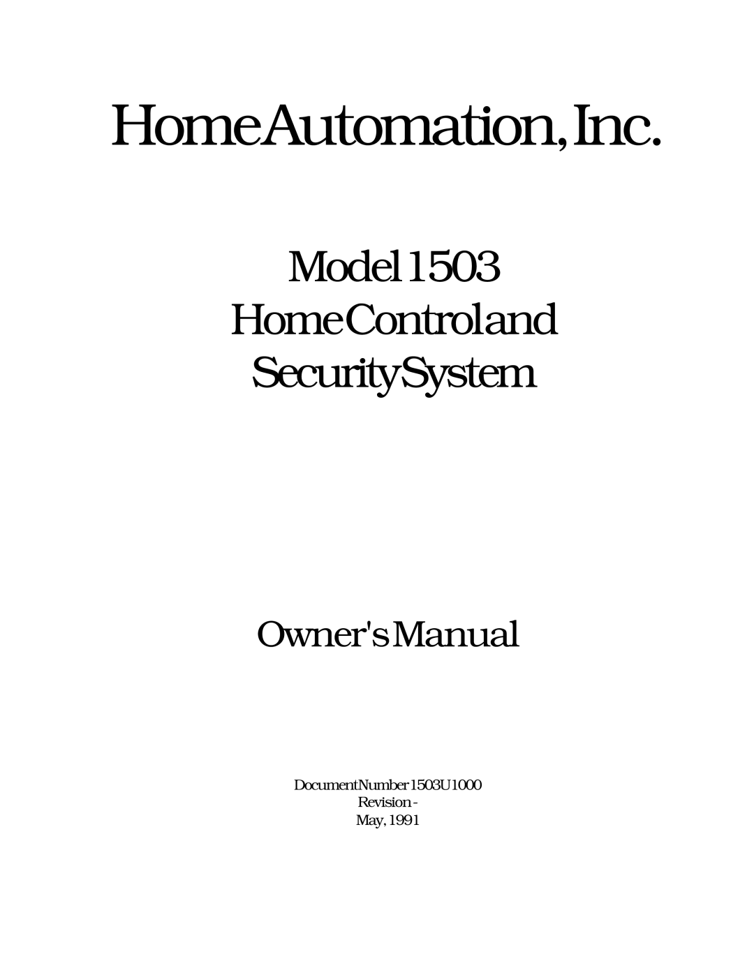 Home Automation 1503 owner manual HomeAutomation,Inc 