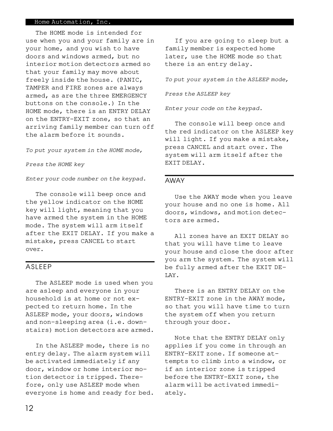 Home Automation 1503 owner manual L E E P, Exit Delay 