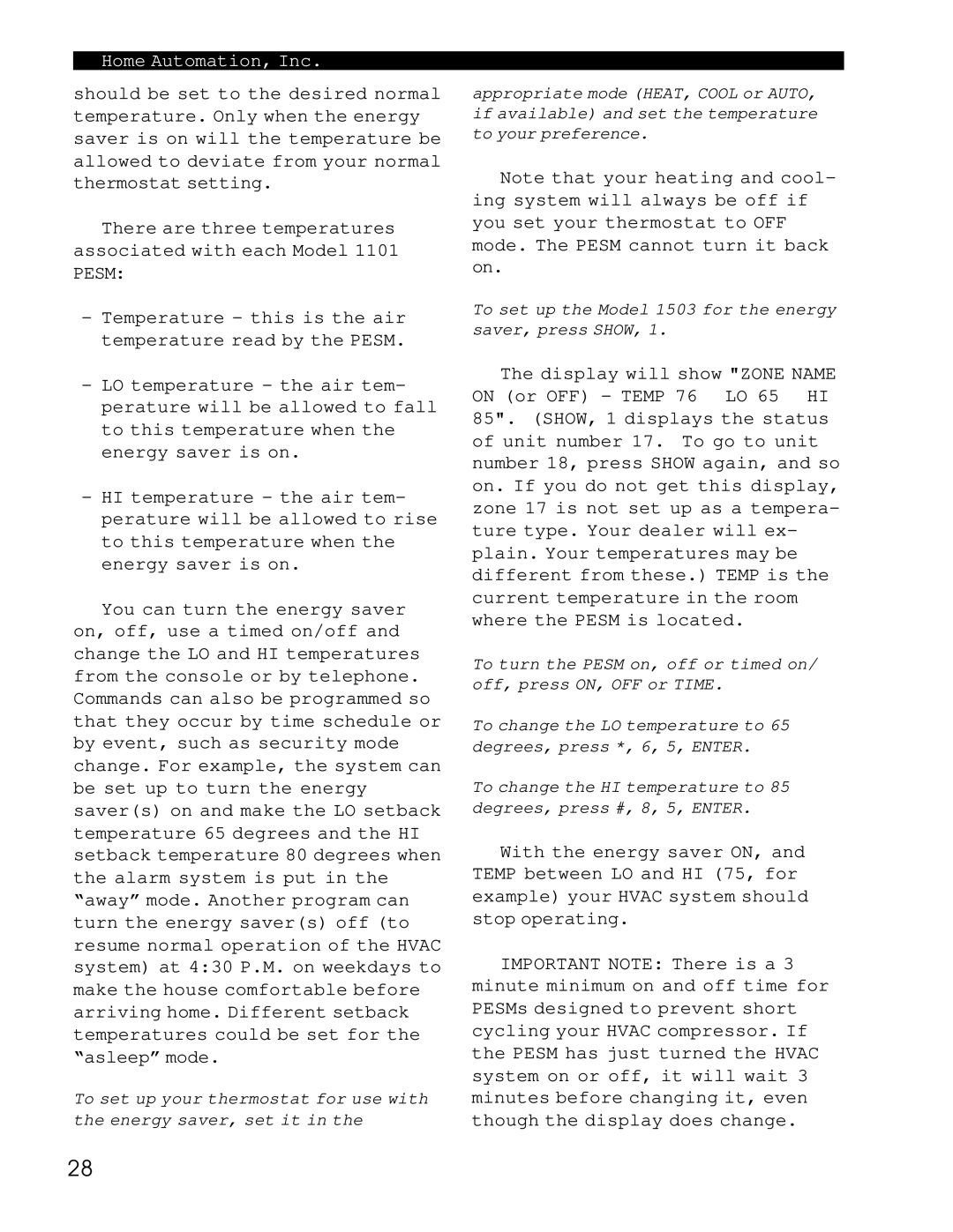 Home Automation 1503 owner manual Temperature this is the air temperature read by the Pesm 