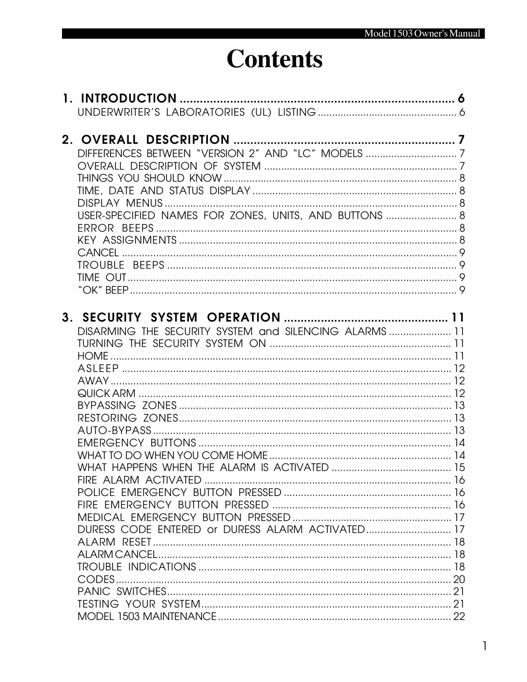 Home Automation 1503 owner manual Contents 