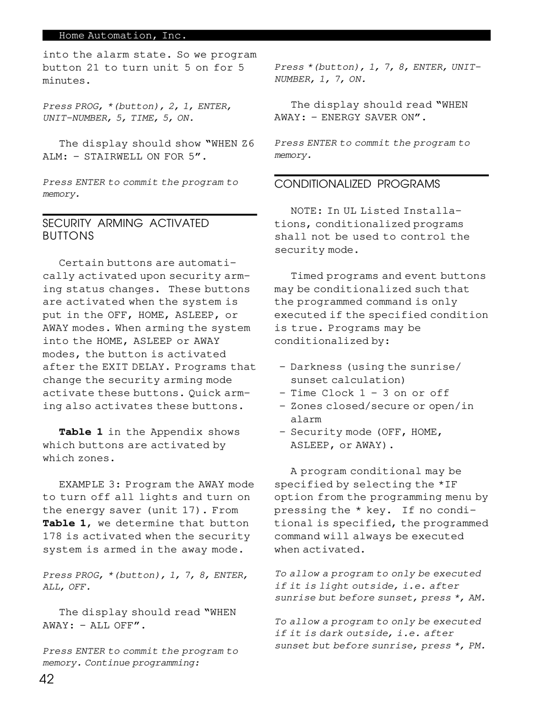 Home Automation 1503 owner manual Display should show When Z6 ALM Stairwell on for, Display should read When Away ALL OFF 