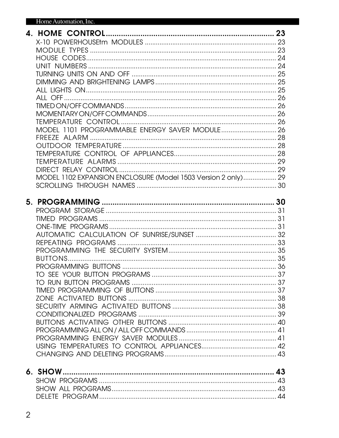 Home Automation 1503 owner manual Scrolling Through Names, Show Programs Show ALL Programs Delete Program 