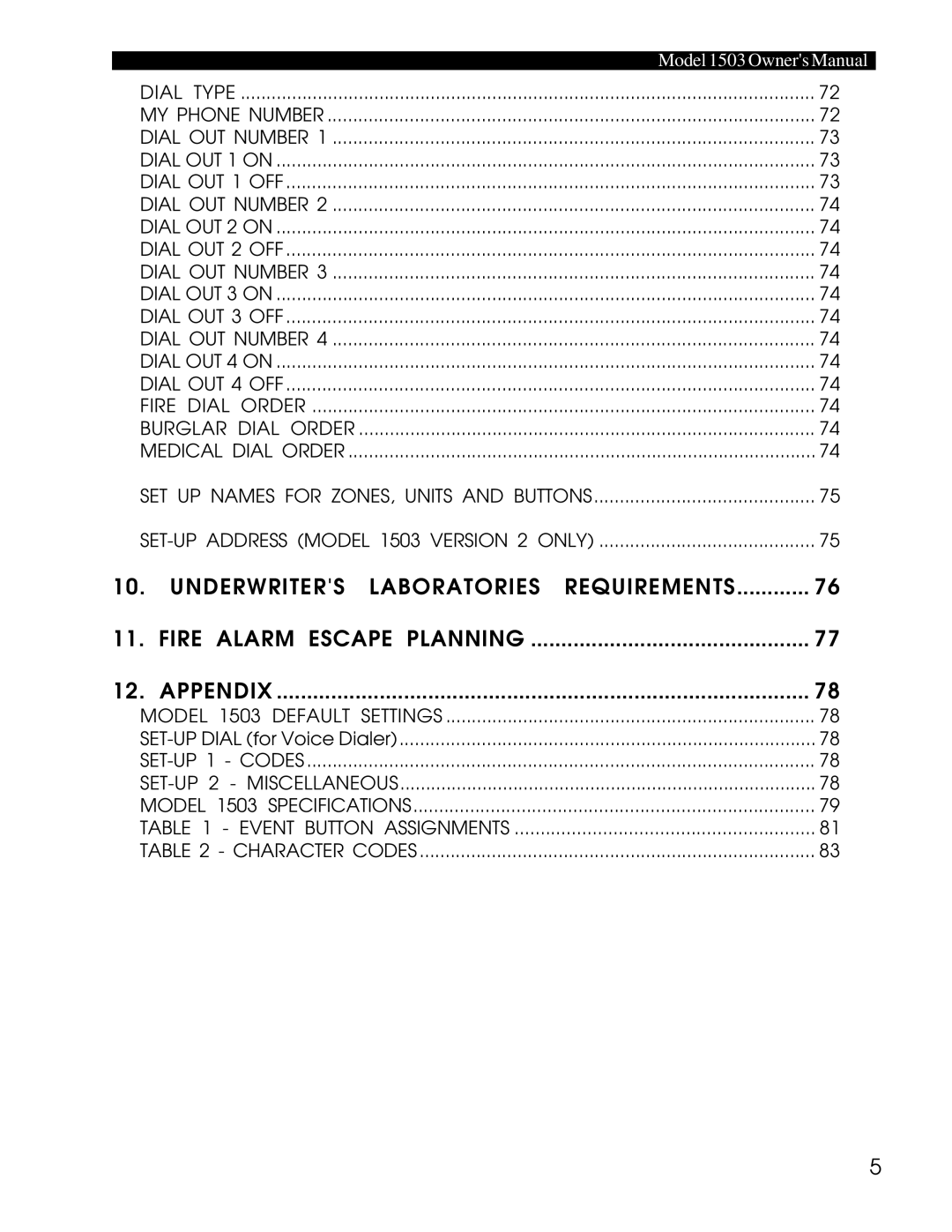 Home Automation owner manual Model 1503 Default Settings 